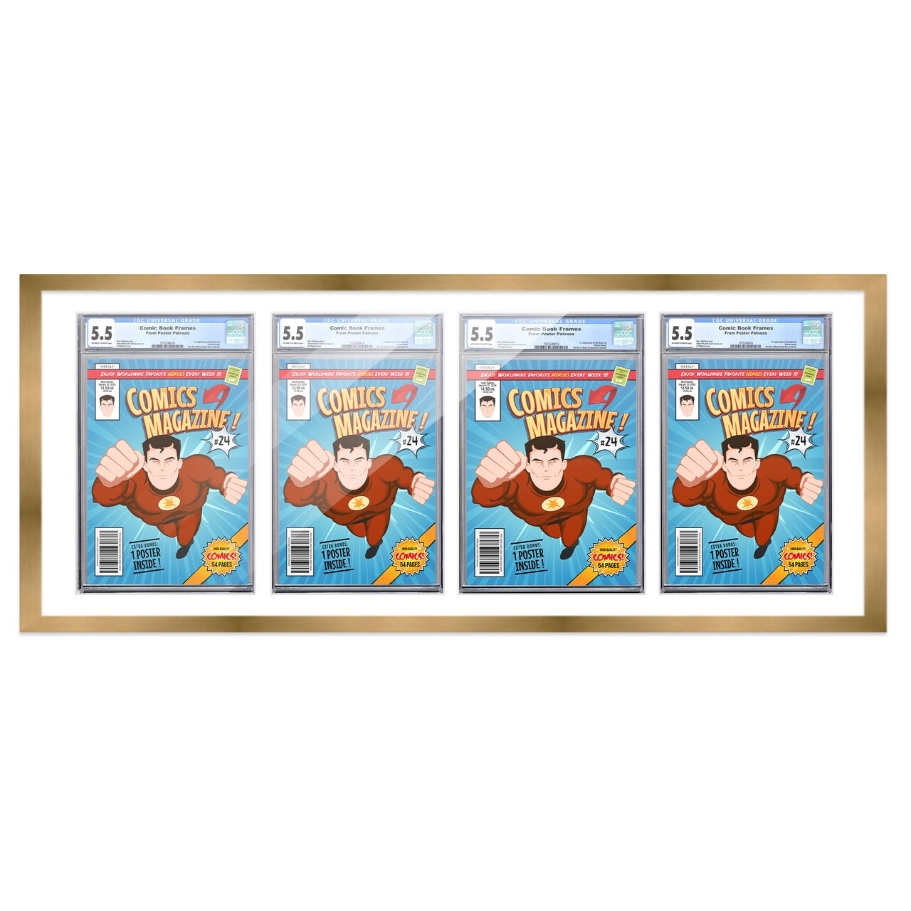 Comic Book Display Frame for CGC, PGX Graded, Slabed Comics - Bronze Wood Comic Frame With White Mat for 8.125x13 Comics, 18 Frame Sizes